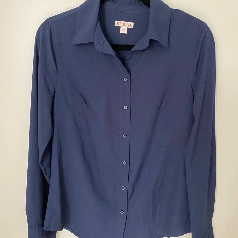 Blue button down shirt. Size S